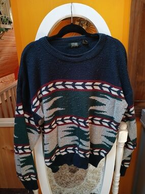 Vintage Stefano Man Navy Multicolor Patterned Pullover Sweater
